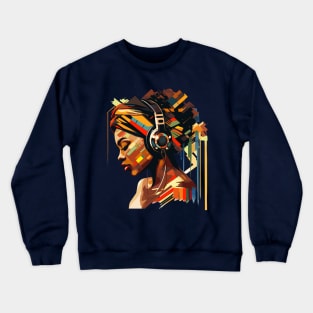 Black Woman Listening To Music Crewneck Sweatshirt